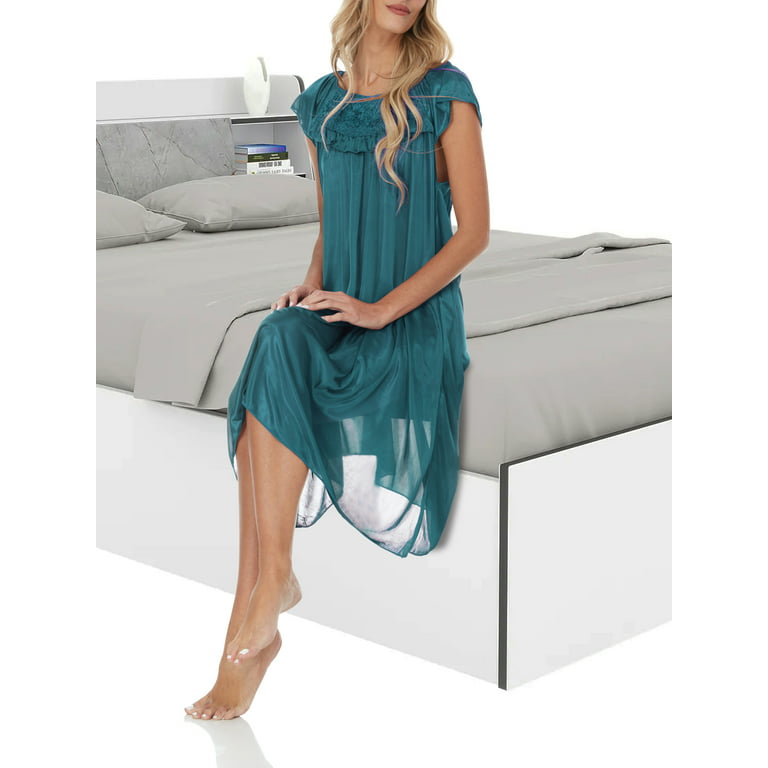 EZI Satin Nightgowns for Women - Soft & Breathable Knee-Length Night Gowns  