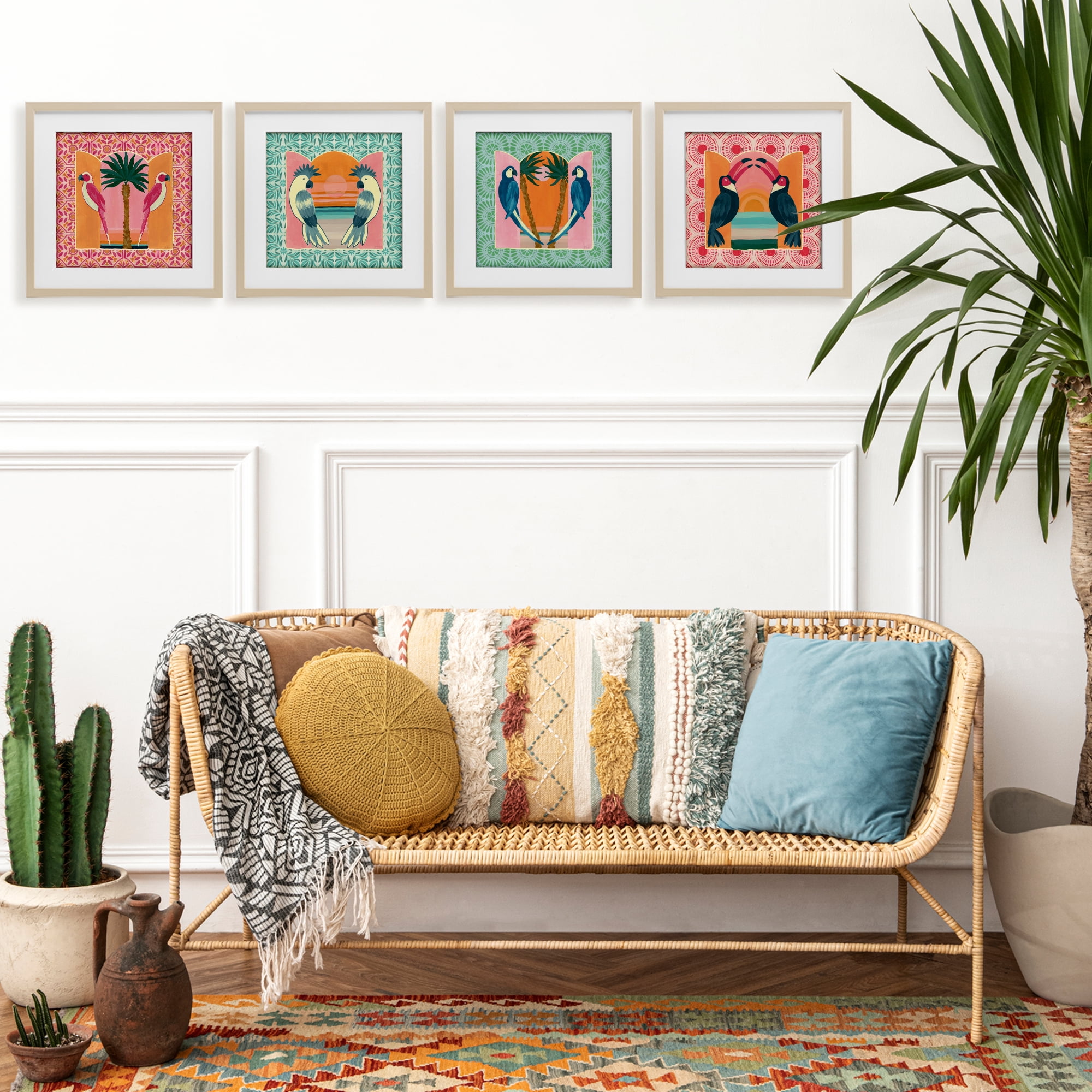 Stupell Industries Patterned Twin Bird Symmetry 4 Piece Birch Framed Print Under Glass Set, design by Yvette St. Amant