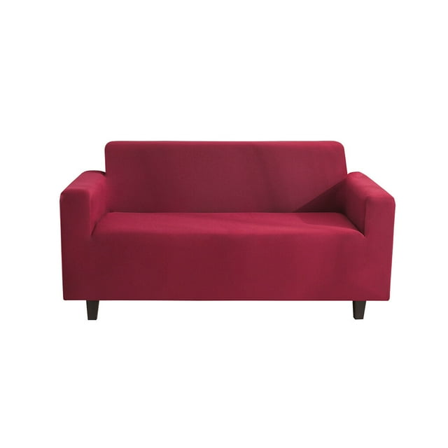 pitrice Solid Color Sofa Cover Elastic Couch Dust-proof Anti-slide Slipcover 1/2/3/4 Seater Covers Protector Full Coverage Wine red L