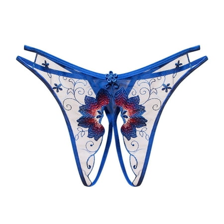 Crotchless Thong for Women Blue Floral Lace Briefs Women Comfortable Hipster Panties Cheeky Panties One Size