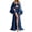 Blue, variant on Yongwang 3 Piece Sleepwear for Women Feather Trim Bell Sleeve Long Dress Robe with Cami Shorts Sleepwear Loungewear Set
