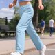 thumbnail image 4 of Cowsor Kids Solid Color Sweatpants Casual Elastic Waist Joggers Pants Comfort Loose Fit Athletic Pants Running Trousers, 4 of 7