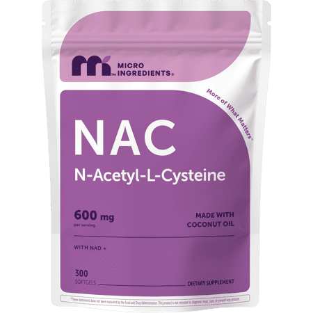 Micro Ingredients NAC Supplement 600mg with NAD+ & Coconut Oil, 300 Softgels | 2-in-1 N Acetyl L Cysteine Plus Nicotinamide Forms