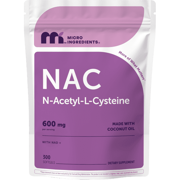 Micro Ingredients NAC Supplement 600mg with NAD & Coconut Oil, 300 Softgels | 2-in-1 N Acetyl L Cysteine Plus Nicotinamide Forms