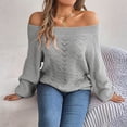 thumbnail image 5 of Women's Off The Shoulder Sweater Crochet Knit Long Sleeve Loose Pullover (Gray, S), 5 of 5