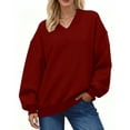 thumbnail image 3 of UVN Womens Oversized Sweatshirts Fall Winter Long Sleeve V Neck Hoodies Ladies Casual Loose Pullover Clothes, 3 of 7