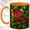 Orange, variant on Red Finch Coffee Mug, Stained Glass Bird Mug, Ceramic 11 oz