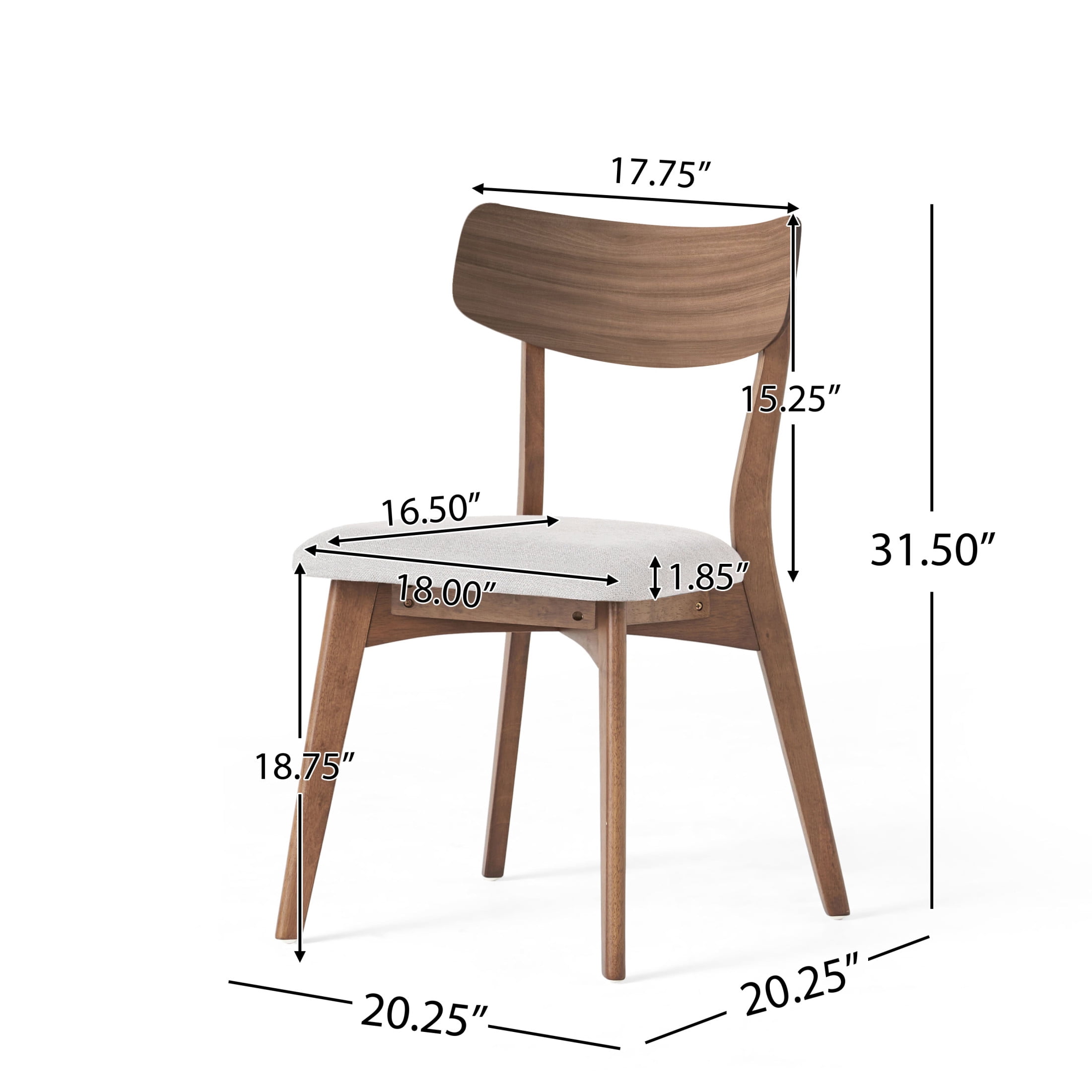 Mid-Century Modern Dining Chairs with Upholstered Seats & Rubberwood Frame, Light Beige, Set of 2