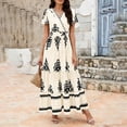 thumbnail image 4 of Aellinatey Women's Casual V-Neck Bohemian Maxi Dress, Flowy A-line Flared Sleeve Layered Floral Dress with Pockets, 4 of 9
