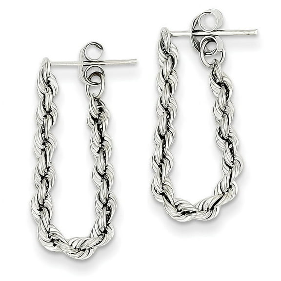 14K White Gold Rope Chain Dangle Post Earring 14k White Gold Earrings