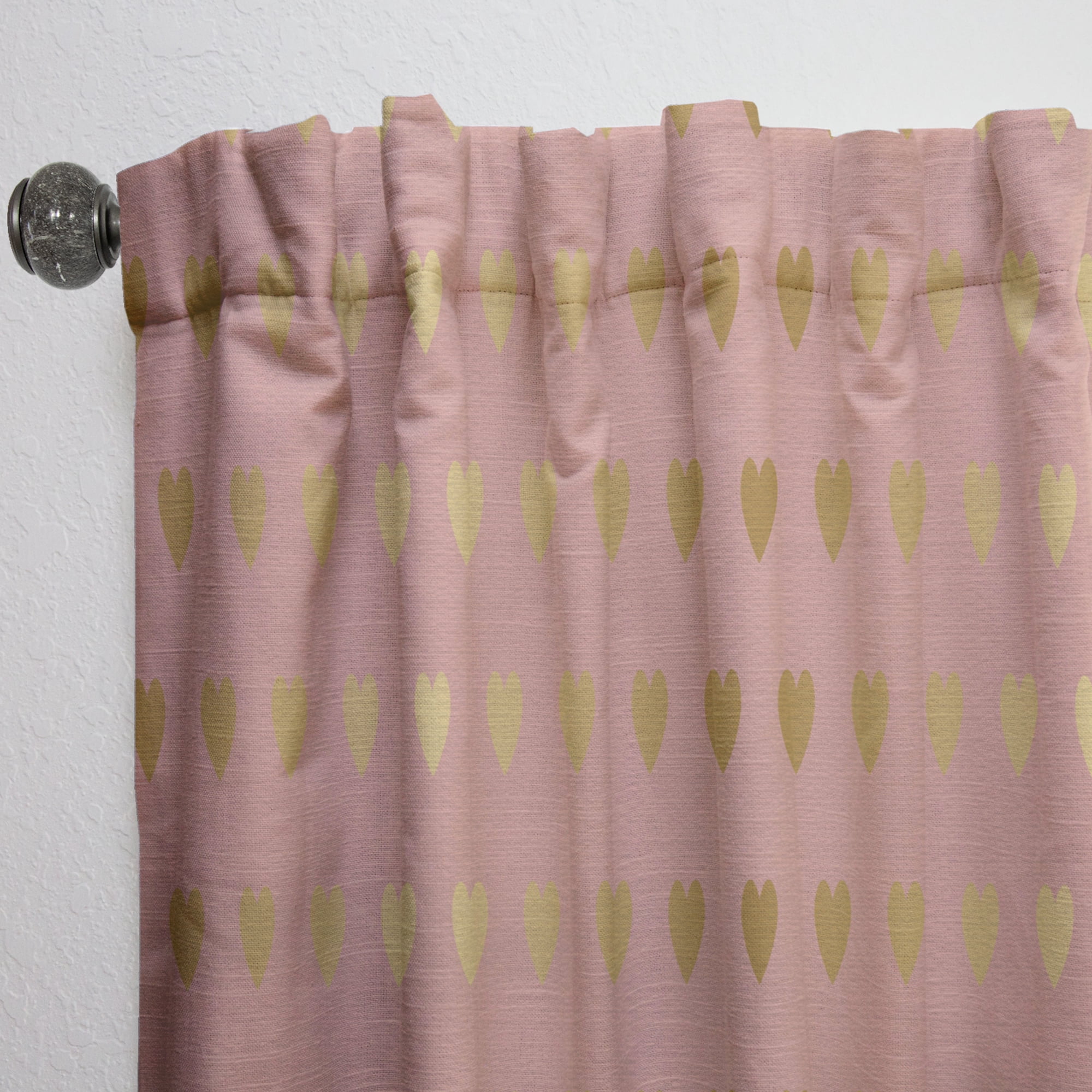 Designart 'Gold Hearts On Pink Retro Pattern' Mid-Century Modern Curtain Panel