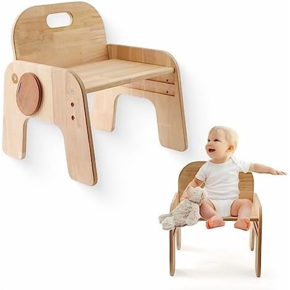 Natural Solid Wooden Kids Chair Height-Adjustable Wooden Chair for Toddlers Montessori Furniture Birthday Gift for Children