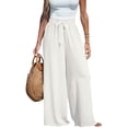 thumbnail image 2 of PEXLYCLU Palazzo Pants for Women, Palazzo Pants for Women Dressy, Wide Leg Pants Woman, Wide Leg Pants for Women High Waisted Palazzo Pants Work Casual Flowy Tie Knot Trousers With Pockets, White L, 2 of 4