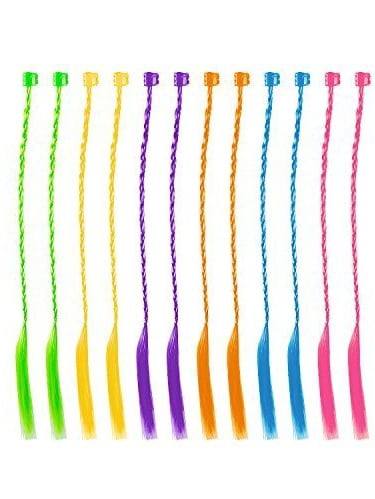 33cm Aipaide 24Pieces Nylon Braided Hair colorful Clip-on Braided Hair kids Nylon Hair Braid Extensions Attachments with Neon Clip Snaps for kids children 12 colors