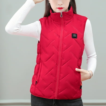 

FREE SHIPPING-camisole Outdoor Warm Clothing Solid Color USB Charging Vest Stand-Up Collar Tank Tops nightgowns for women lingerie valentines day birthday gifts Red