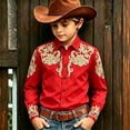 thumbnail image 2 of KHONTS Western Cowboys Graphic Printed Shirts for Kids Boys Long Sleeve Button down Stylish Tops,Size 4-13 Years Red 170, 2 of 4