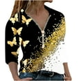 thumbnail image 1 of Blusa informal con cuello en V y manga larga con estampado de mariposa y cremallera para mujer Pompotops  gfhjh5281, 1 of 5