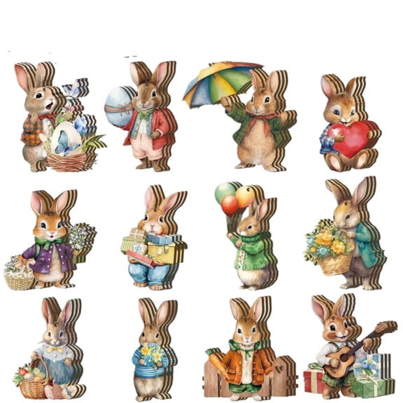 36 Pcs Easter Wooden Bunny Ornaments Easter Tree Decorations Vintage Bunny Egg Hanging Decorations Rustic Wood Cutouts Farmhouse Hanging Ornaments With Rope For Spring Party Decor