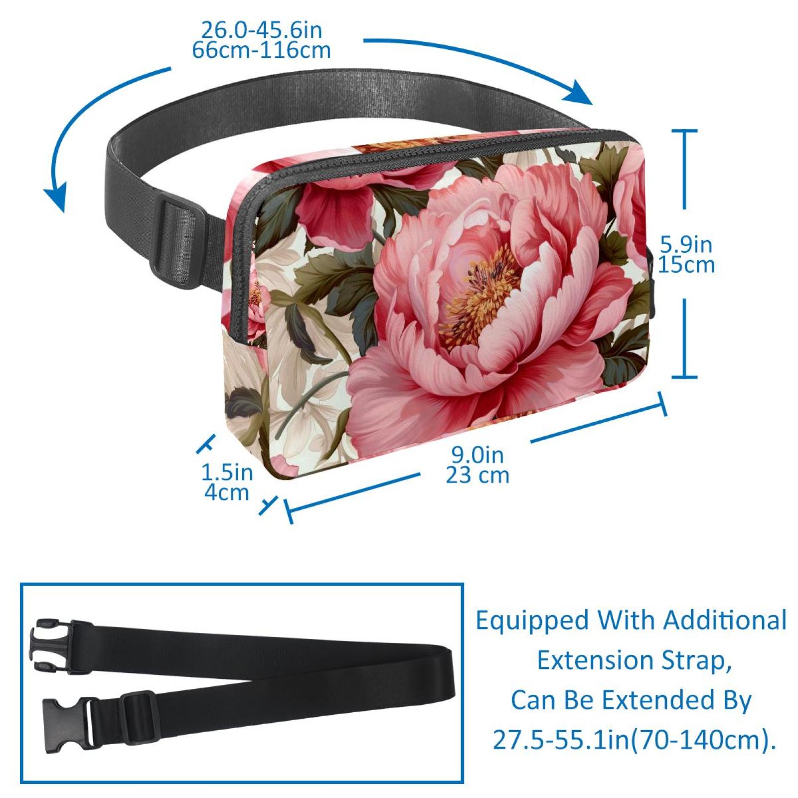 Peony Versatile Waist Bag, Crossbody Bag, Running Belt - Lightweight, Adjustable, with Extension Strap, Unisex