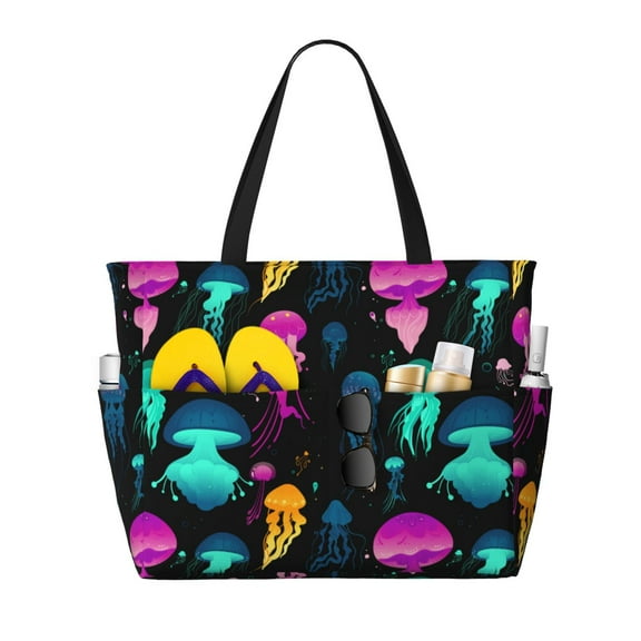 Large Beach Bags Water-resistant Sandproof - Jellyfish Pattern No.9027 Cute Beach Tote Bags for Women with Zipper