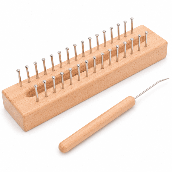 ABCISI Solid Wood Braider Knitting Loom Kit with Crochet Hook, Wooden Peg Loom Craft Tool for Beginners, DIY Hat Scarf Socks Sweater and Handmade Yarn Projects, 6.3 x 1.6 x 1.6 in