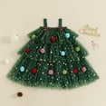 thumbnail image 3 of Little Girl Christmas Tree Dress Toddler Star Sequin Layered Tulle Tutu Dress Kids Pompom Embroidery Cake Smash Outfits Dresses, 3 of 8