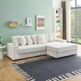 thumbnail image 6 of 114" Corduroy Sofa with Cup Holders & Storage, L Shaped Sleeper Cloud Couch Set w/Reversible Chaise Lounge, Living Room Oversized Upholstered SofaBed for Apartment, Easy Assembly, Beige, 6 of 7