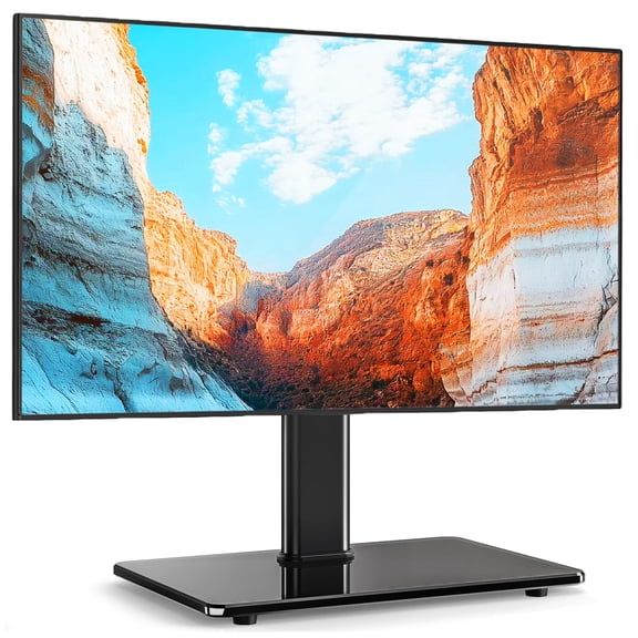 RTVR Universal Table Top TV Stand for 32 - 75 inch Flat Screen TVs, Swivel Height Adjustable Table Mount Base Stand, Black
