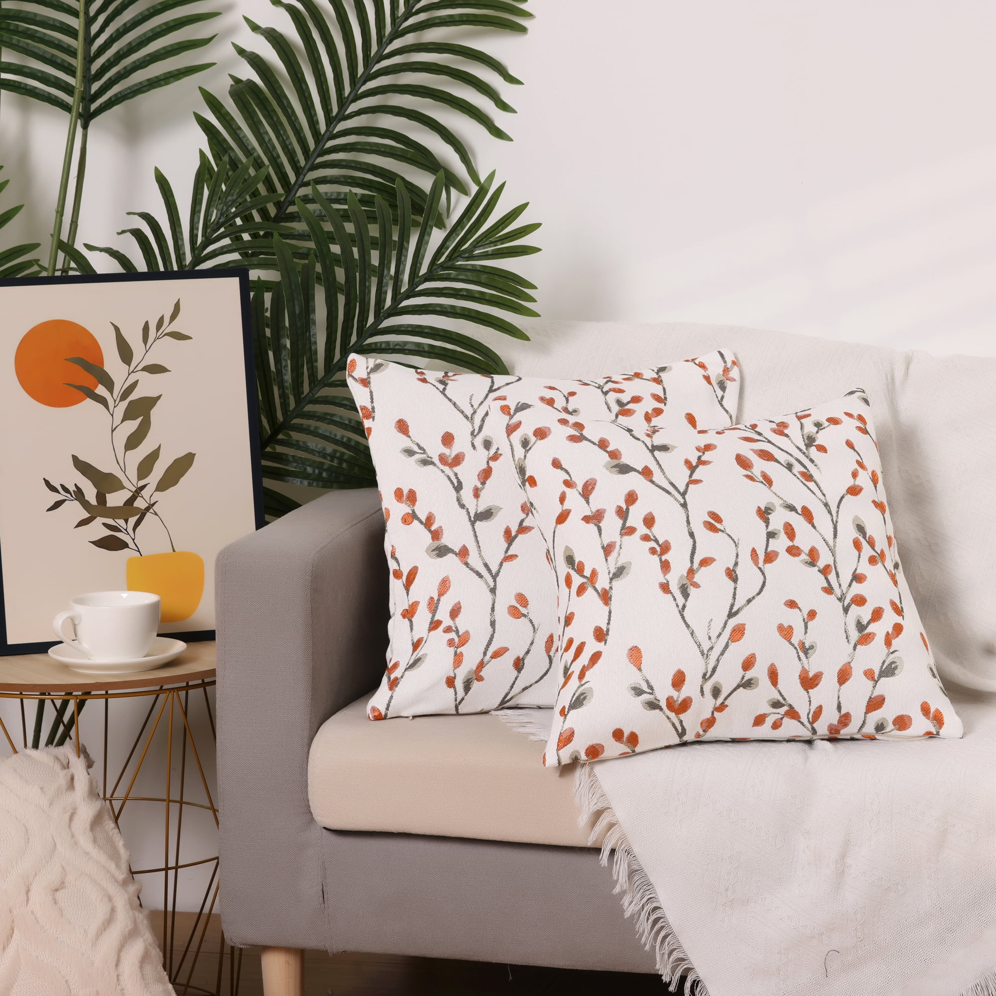 Unique Bargains Floral Pattern Decoration Throw Pillow Cover 2 Pcs Orange Flower 20" x 20"