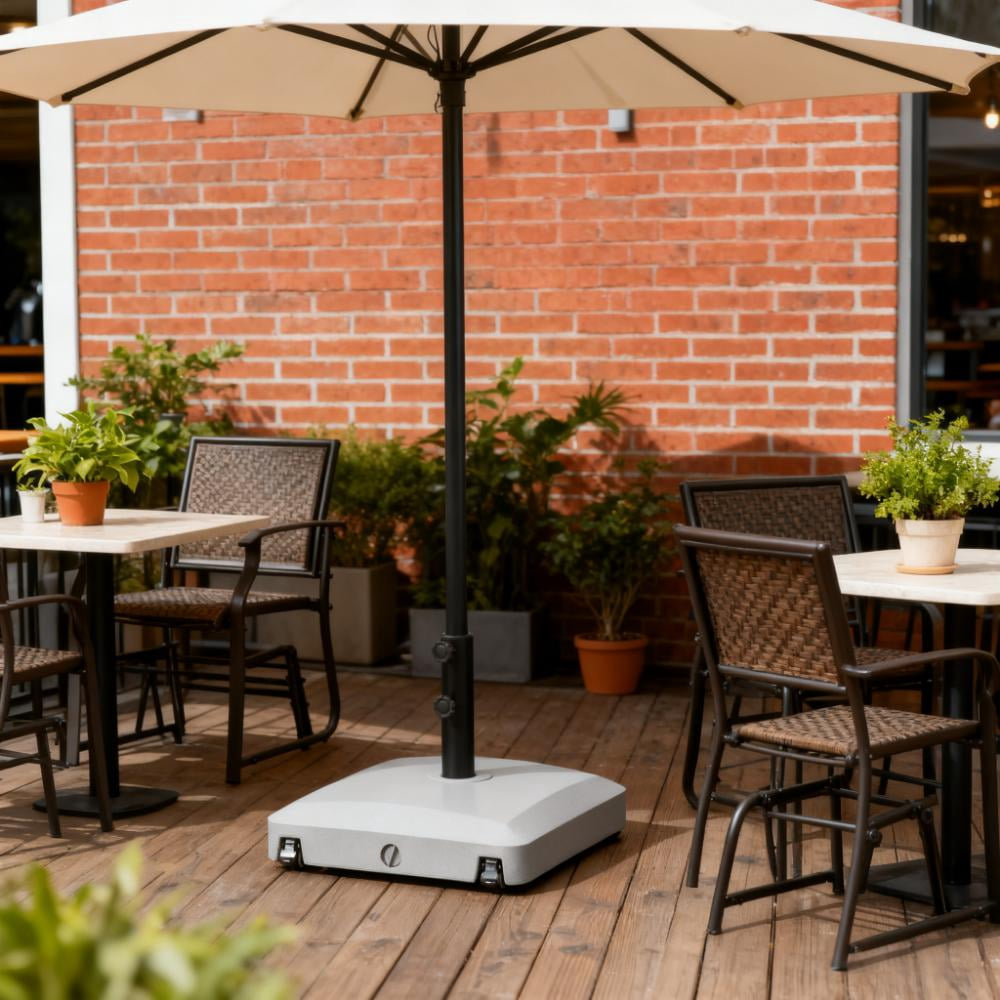 9.9 lb. Metal Square Square Patio Umbrella Base in Gray Umbrella Stand Holder w/4 Wheels for Garden, Backyard, Poolside