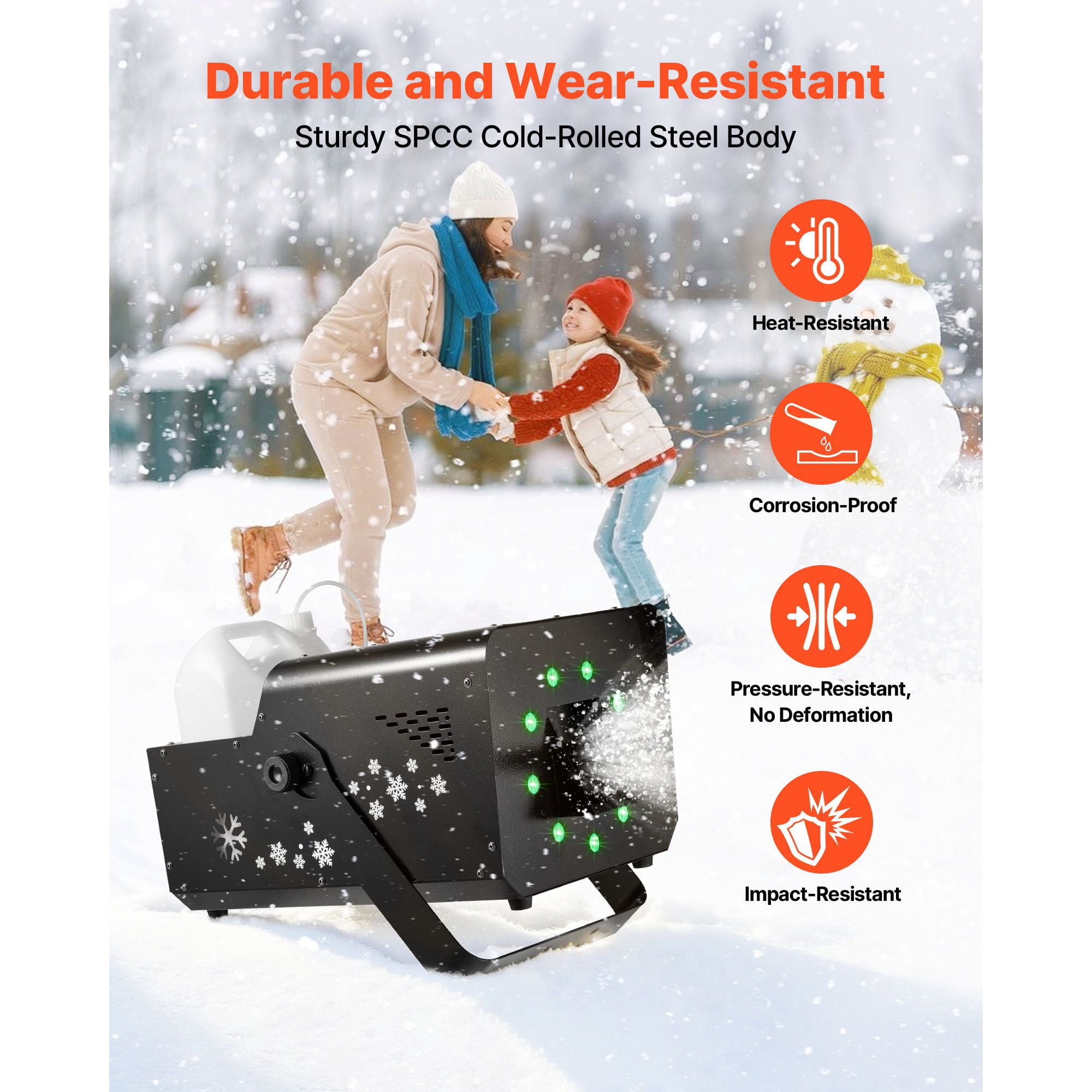 1500W Snow Machine with RGB DMX512 Signal Control, 9 LED Lights, Wireless Remote, High Output Snowflake Machine with 5L Tank, Portable DJ Stage Snow Maker for Christmas Parties Stage Effects