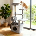 thumbnail image 2 of Gymax 48'' Tall Cat Tree w/ Large Condo Padded Top Perch Jute Scratching Post Tunnel Light Grey, 2 of 10
