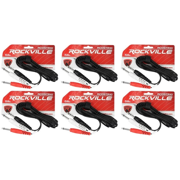 6 Rockville RCDSTR10B 10' 1/4" TRS to Dual Mono 1/4" TS Y-Cable 100% Copper