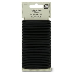 EQUATE STRONG & FLEXIBLE NON-METAL HAIR TIE ELASTICS, BLACK, 30 COUNT