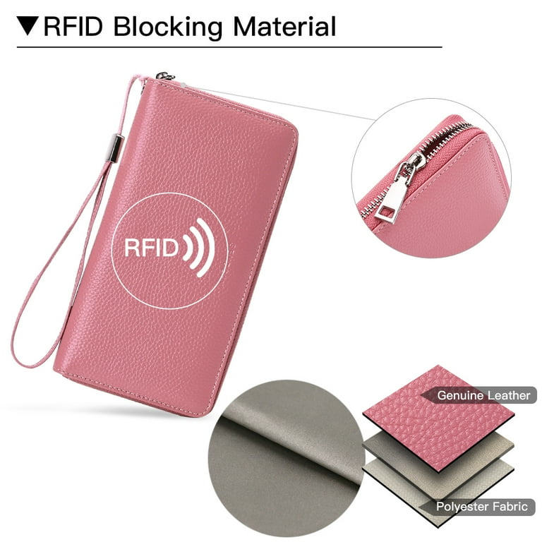 Dusty Pink RFID store Blocking Leather Zip Around Wallet