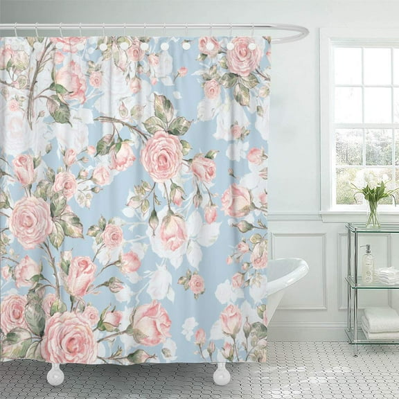 KSADK Colorful Floral Watercolor Rose Pattern and and Pink Abstract Beautiful Beauty Bud Shower Curtain 66x72 inch
