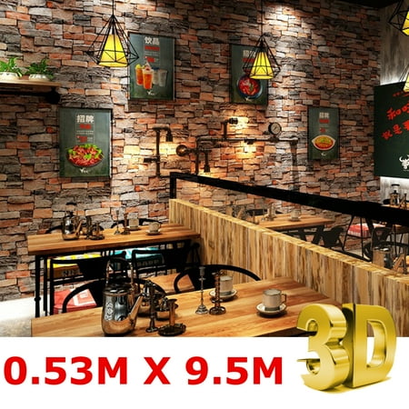 1.7*31.1Ft 3D Textured Stone Brick Wall Sticker Waterproof ...