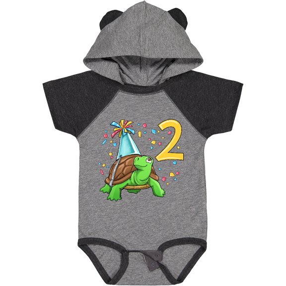 Inktastic 2nd Birthday Cute Turtle in Party Hat with Confetti Boys or Girls Baby Bodysuit