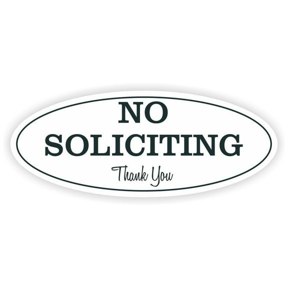 All Quality Oval No Soliciting Sign (White) - Small | Classic Door Plaque for Home Privacy and Security