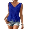 thumbnail image 3 of Lace Tops for Women Sleeveless V Neck Tank Tops Summer Loose Fit Vacation Top Crochet Lightweight Hollow Out Floral Print Casual Blouses, 3 of 8