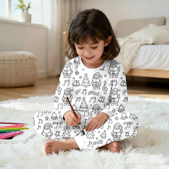 Christmas gifts for gr'andkids：Coloring Pajamas for K'ids Funny Cute Cartoon Print Cotton Long Sleeve 2 Piece Pajamas Set Christmas Pajamas for Ch'ild'ren
