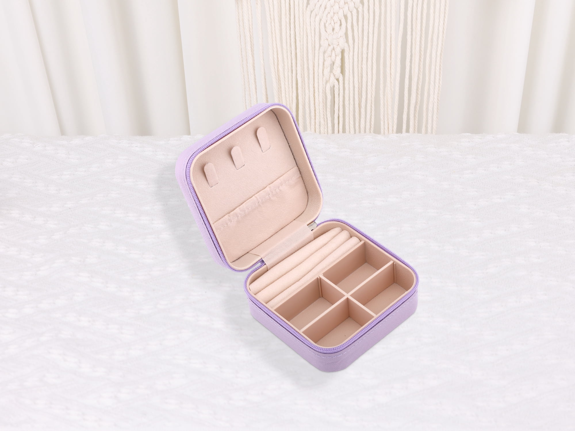 Unique Bargains Mini Jewelry Box for Women PU Leather Organizer with Zipper Light Purple