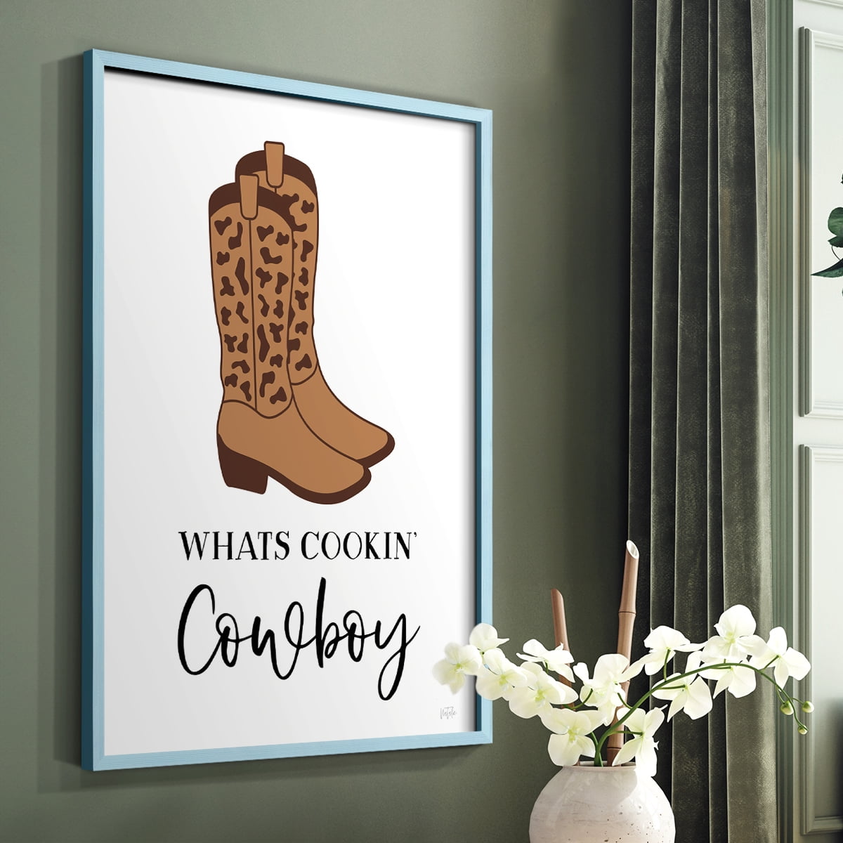 What's Cookin' Cowboy Framed Print in Blue Solid Wood 8 x 10 Framed Print