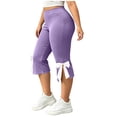 thumbnail image 4 of HAiming Plus Size Capri Pants for Women Bow Side Slit Slim Elastic Waist Solid Color Casual Pants Workout Pants, 4 of 9