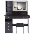 thumbnail image 4 of Vanity Desk Set with Mirror and Lights, LEGAHOME Black Makeup Vanity Set with Charging Station, Lighted Dressing Table for Girls Ladies, 3 Color Modes & Hidden Storage Space, Black, 4 of 11