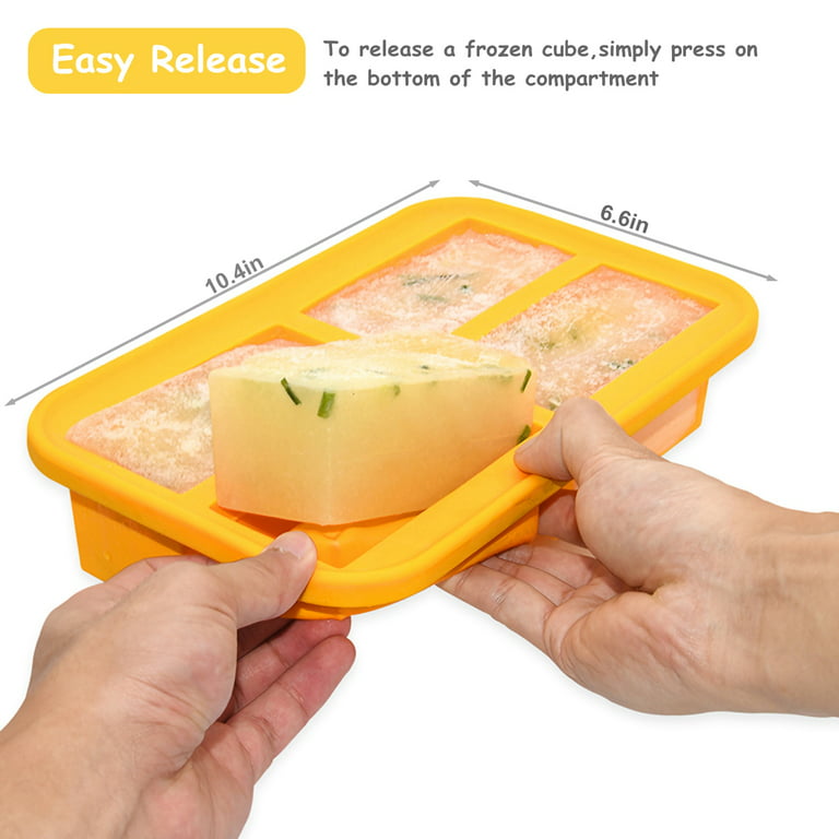 1&1/2-Cup Extra Large Freezing Tray with Lid, 2 PACK, Food Freezer  Container Molds for soup,broth,sauce or butter, Ice Cube Trays - makes four  great