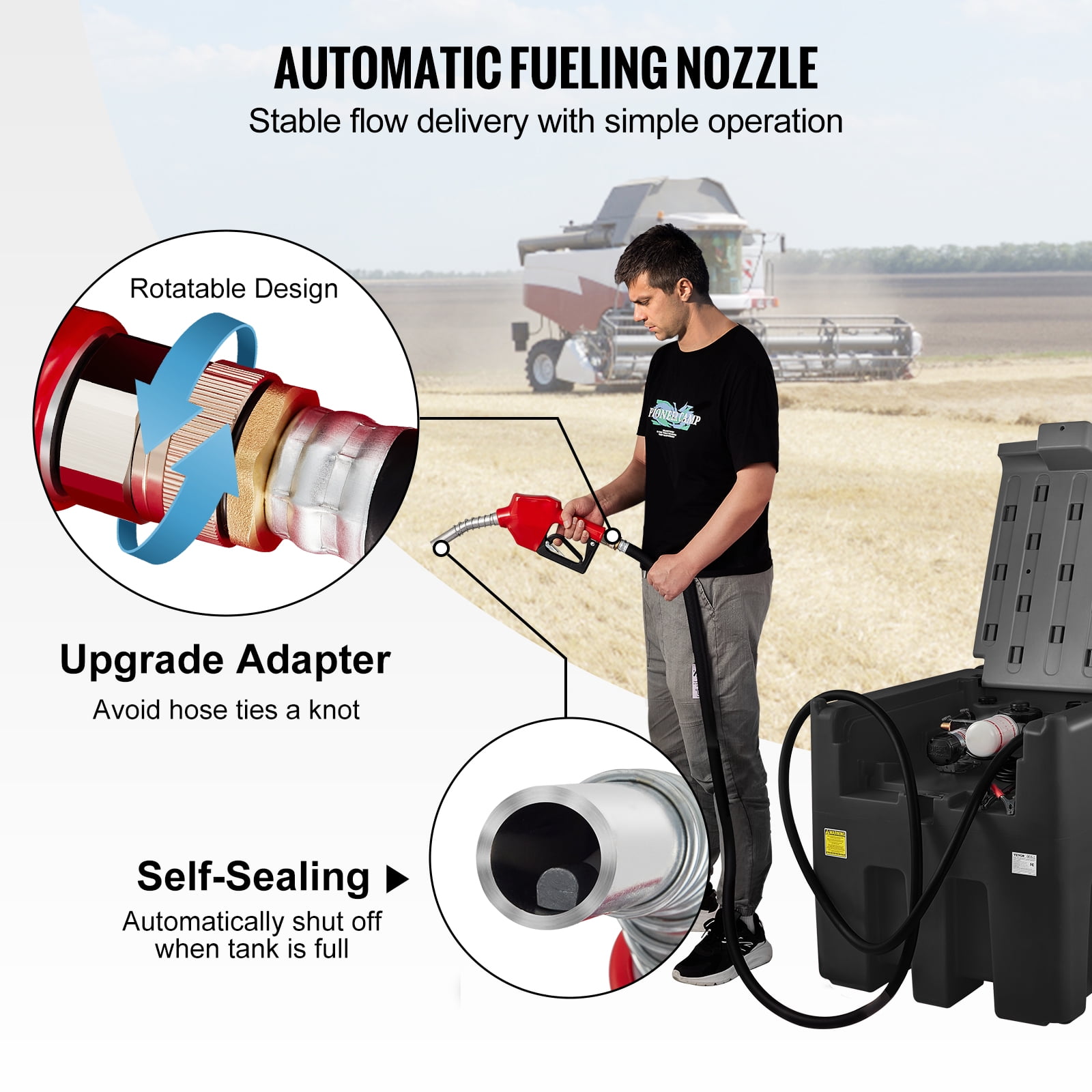 VEVOR Portable Diesel Tank, 116 Gallon Capacity & 10 GPM Flow Rate, Diesel Fuel Tank with 12V Electric Transfer Pump and 13.1ft Rubber Hose, PE Diesel Transfer Tank for Easy Fuel Transportation,Black