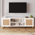 thumbnail image 5 of TV Stand for 65 Inch TV, White Entertainment Center Modern TV Console Table, Rattan TV Stand with Storage, Doors and Shelves, Low TV Console Media Cabinet Furniture for Living Bedroom, 5 of 5