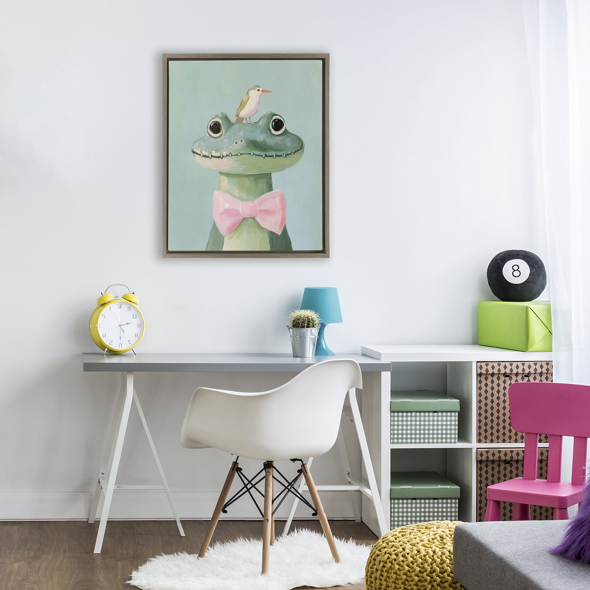 Stupell Industries Crocodile & Bird with Bowtie Brown Framed Floater Canvas Wall Art, design by The Prints Vibe