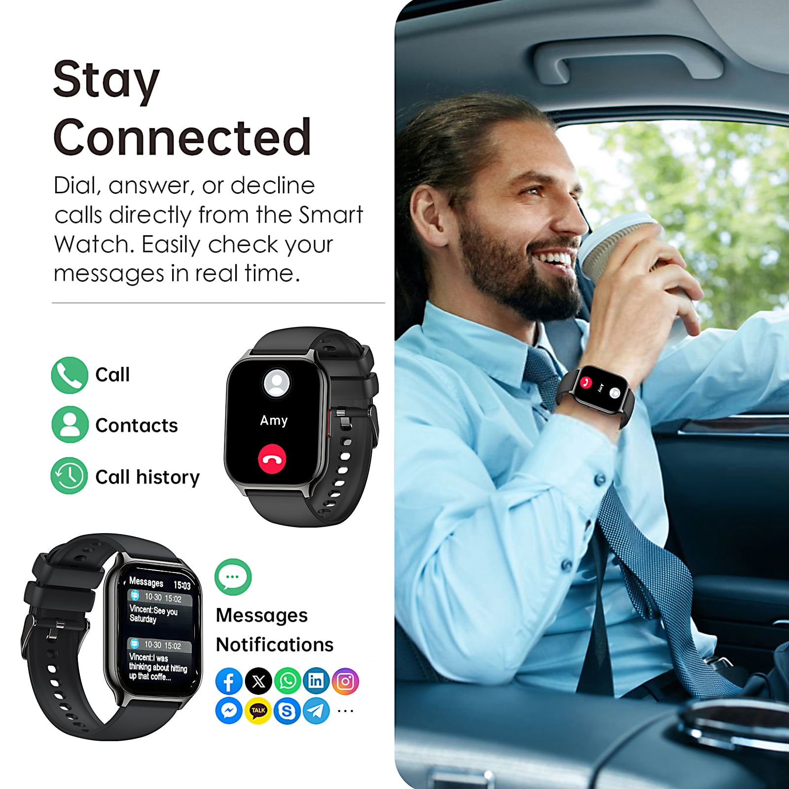 Smart Watch for Android and iPhone, TIGRADE Answer/Make Call Smartwatch for Men Women Waterproof, 23 Sport Modes, Fitness Activity Tracker, Heart Rate